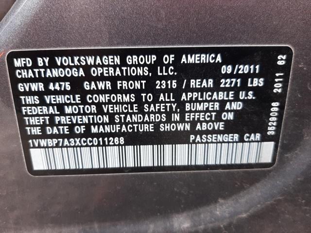 Photo 12 VIN: 1VWBP7A3XCC011268 - VOLKSWAGEN PASSAT 