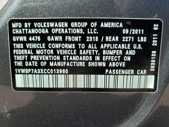 Photo 9 VIN: 1VWBP7A3XCC013960 - VOLKSWAGEN PASSAT 