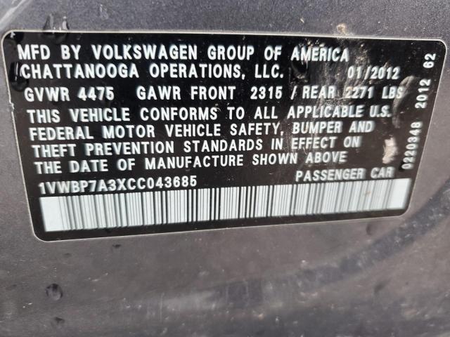 Photo 11 VIN: 1VWBP7A3XCC043685 - VOLKSWAGEN PASSAT 