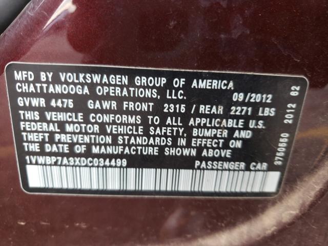 Photo 9 VIN: 1VWBP7A3XDC034499 - VOLKSWAGEN PASSAT SE 