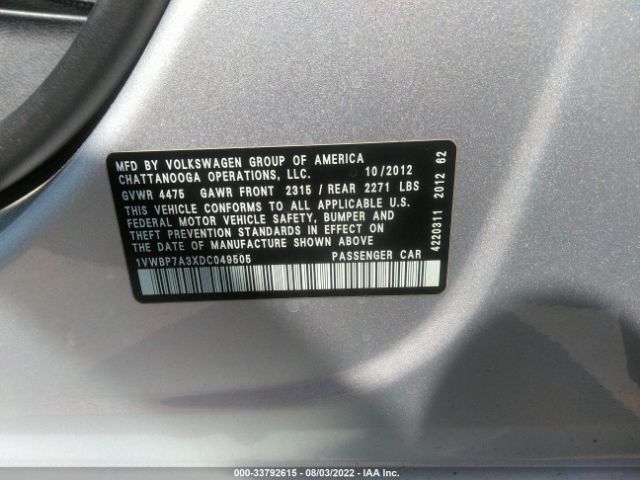 Photo 8 VIN: 1VWBP7A3XDC049505 - VOLKSWAGEN PASSAT 