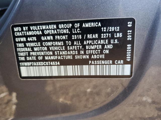 Photo 12 VIN: 1VWBP7A3XDC074534 - VOLKSWAGEN PASSAT SE 