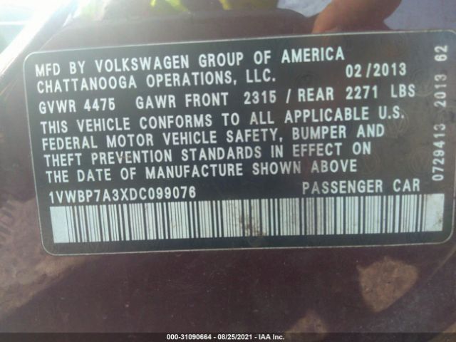 Photo 8 VIN: 1VWBP7A3XDC099076 - VOLKSWAGEN PASSAT 