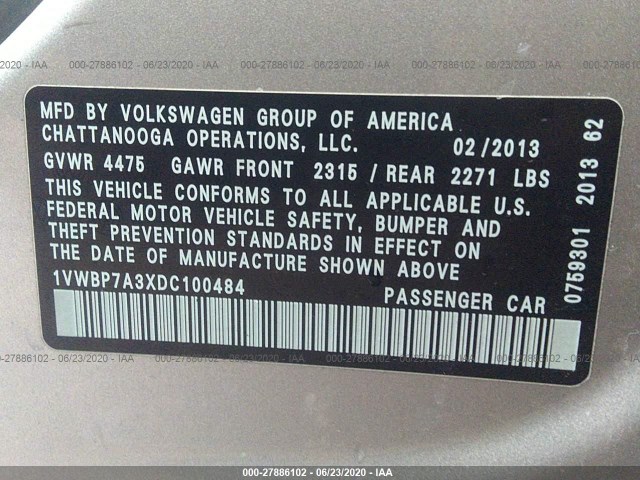 Photo 8 VIN: 1VWBP7A3XDC100484 - VOLKSWAGEN PASSAT 