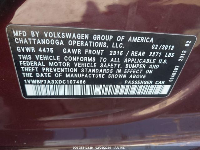 Photo 8 VIN: 1VWBP7A3XDC107466 - VOLKSWAGEN PASSAT 