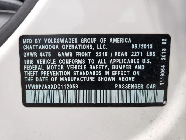 Photo 12 VIN: 1VWBP7A3XDC112053 - VOLKSWAGEN PASSAT SE 