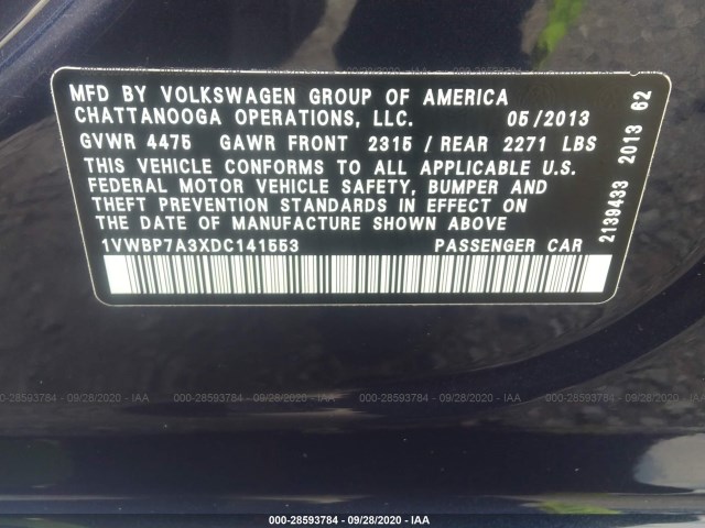 Photo 8 VIN: 1VWBP7A3XDC141553 - VOLKSWAGEN PASSAT 