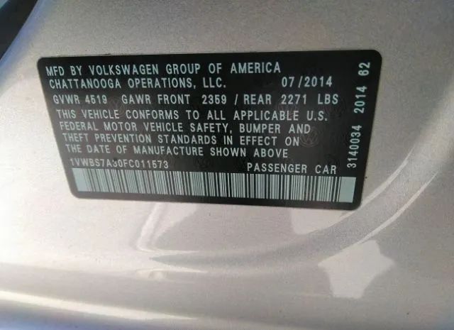 Photo 8 VIN: 1VWBS7A30FC011573 - VOLKSWAGEN PASSAT 