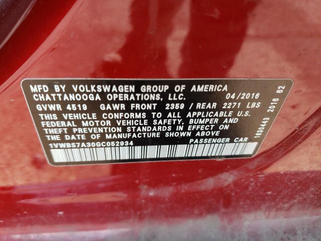 Photo 11 VIN: 1VWBS7A30GC052934 - VOLKSWAGEN PASSAT 