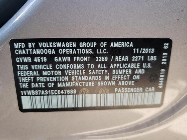 Photo 9 VIN: 1VWBS7A31EC047688 - VOLKSWAGEN PASSAT 