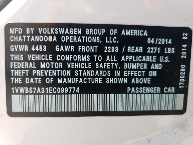 Photo 11 VIN: 1VWBS7A31EC099774 - VOLKSWAGEN PASSAT 