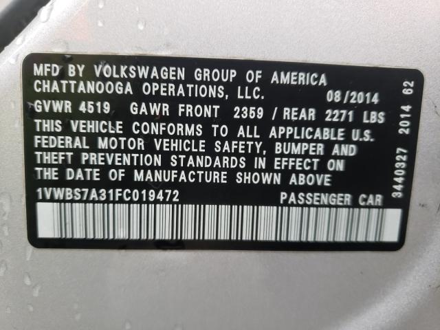 Photo 9 VIN: 1VWBS7A31FC019472 - VOLKSWAGEN PASSAT 