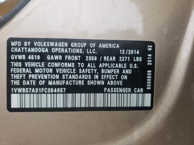 Photo 9 VIN: 1VWBS7A31FC054657 - VOLKSWAGEN PASSAT SE 