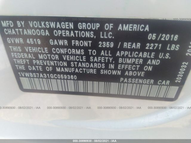 Photo 8 VIN: 1VWBS7A31GC059360 - VOLKSWAGEN PASSAT 