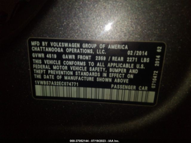 Photo 8 VIN: 1VWBS7A32EC074771 - VOLKSWAGEN PASSAT 