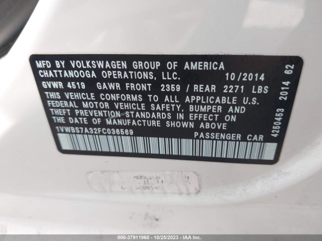 Photo 8 VIN: 1VWBS7A32FC036569 - VOLKSWAGEN PASSAT 