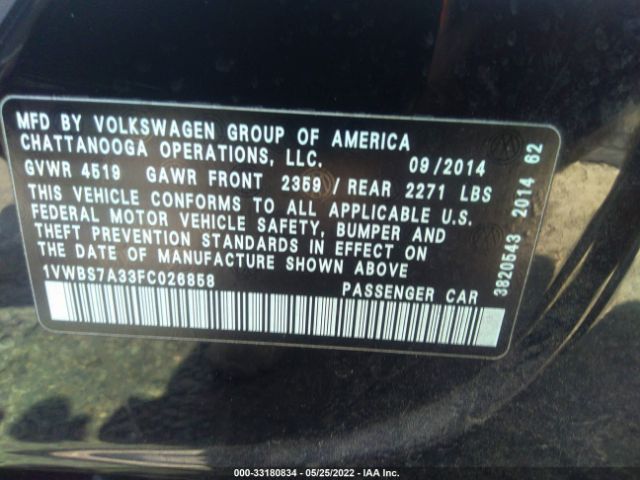 Photo 8 VIN: 1VWBS7A33FC026858 - VOLKSWAGEN PASSAT 