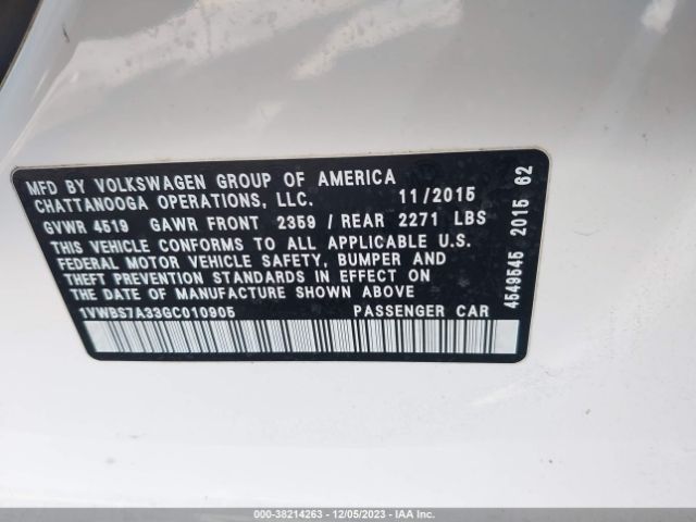 Photo 8 VIN: 1VWBS7A33GC010905 - VOLKSWAGEN PASSAT 