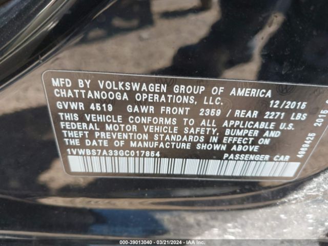 Photo 8 VIN: 1VWBS7A33GC017854 - VOLKSWAGEN PASSAT 