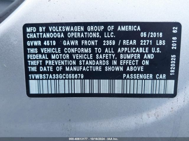 Photo 8 VIN: 1VWBS7A33GC055679 - VOLKSWAGEN PASSAT 