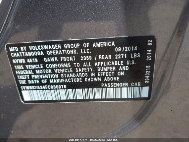 Photo 8 VIN: 1VWBS7A34FC030076 - VOLKSWAGEN PASSAT 