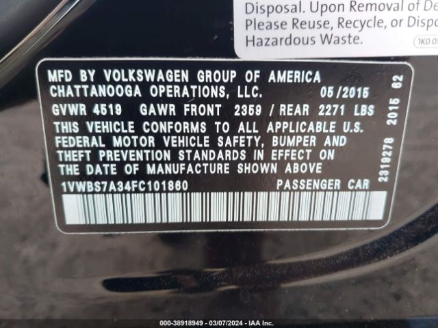 Photo 8 VIN: 1VWBS7A34FC101860 - VOLKSWAGEN PASSAT 