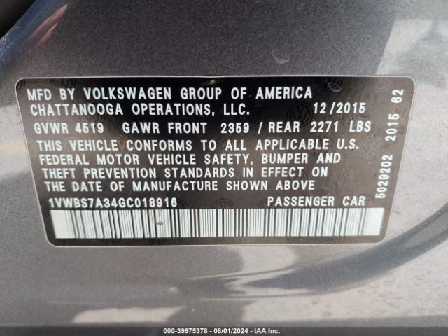 Photo 8 VIN: 1VWBS7A34GC018916 - VOLKSWAGEN PASSAT 