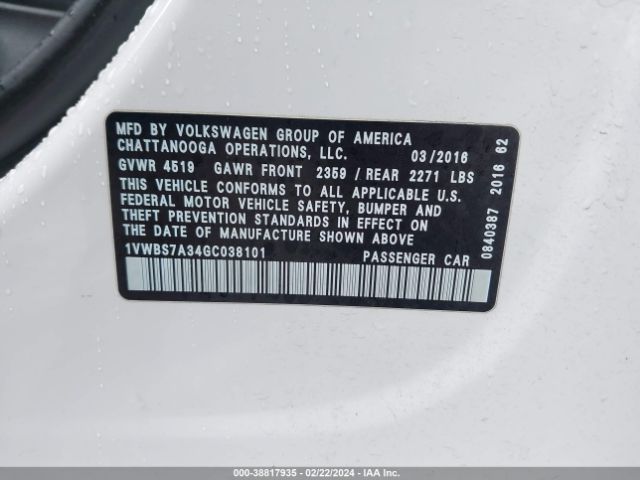 Photo 8 VIN: 1VWBS7A34GC038101 - VOLKSWAGEN PASSAT 