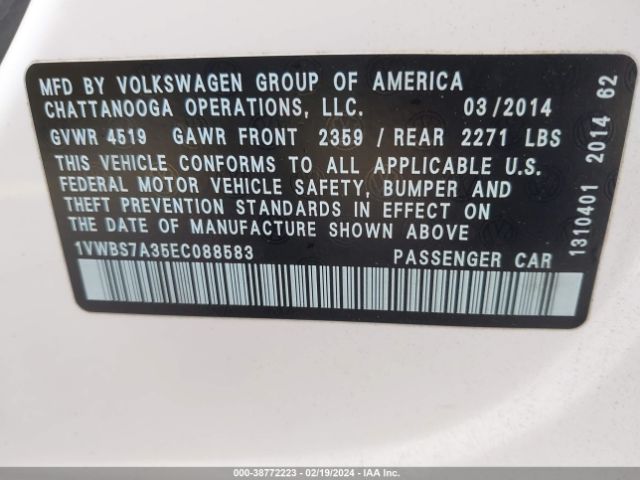 Photo 8 VIN: 1VWBS7A35EC088583 - VOLKSWAGEN PASSAT 