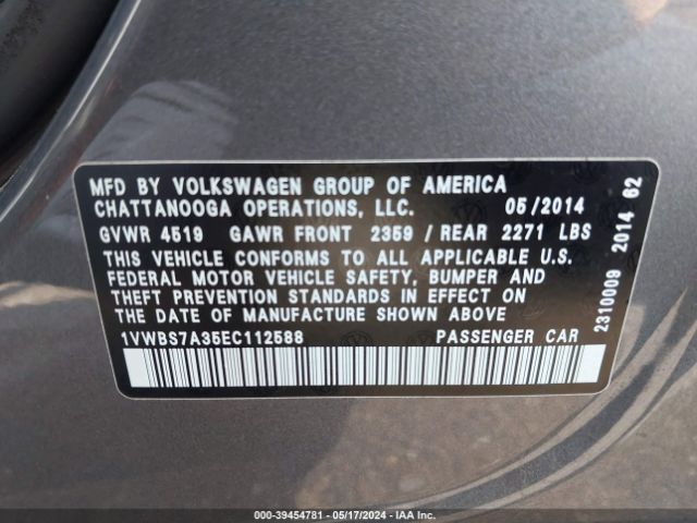 Photo 8 VIN: 1VWBS7A35EC112588 - VOLKSWAGEN PASSAT 