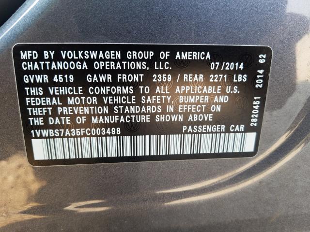 Photo 9 VIN: 1VWBS7A35FC003498 - VOLKSWAGEN PASSAT 