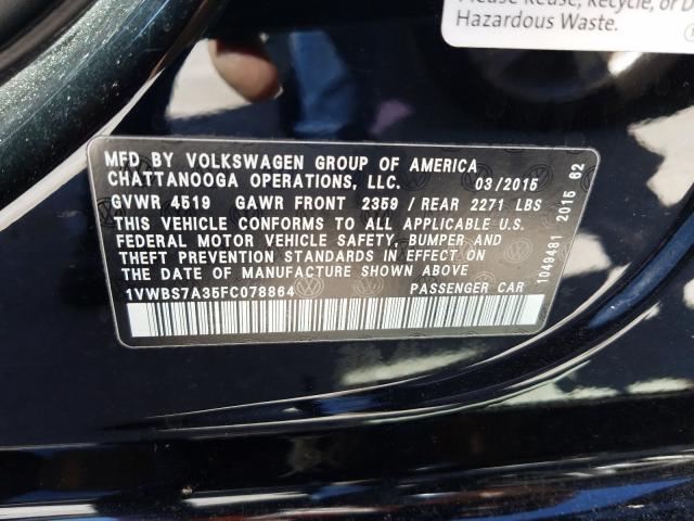 Photo 9 VIN: 1VWBS7A35FC078864 - VOLKSWAGEN PASSAT 