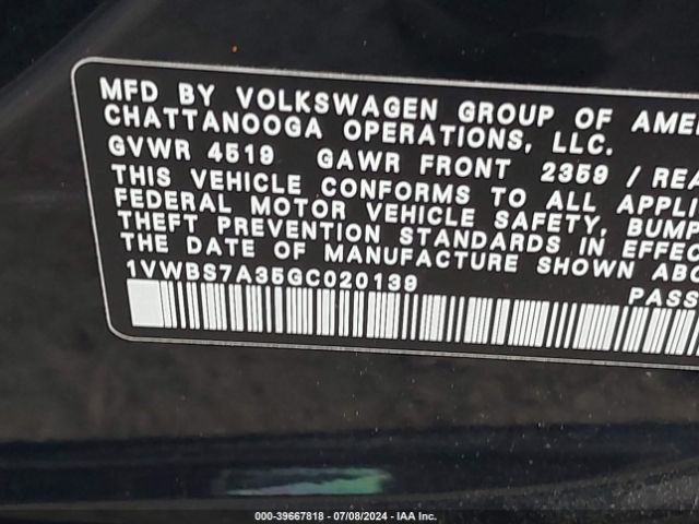 Photo 8 VIN: 1VWBS7A35GC020139 - VOLKSWAGEN PASSAT 