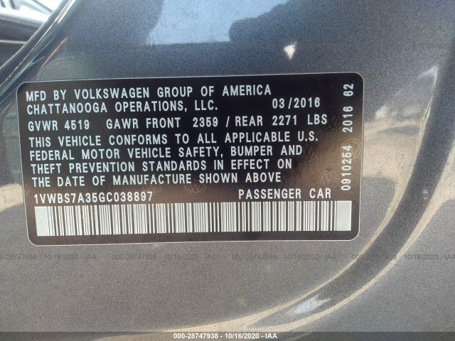 Photo 8 VIN: 1VWBS7A35GC038897 - VOLKSWAGEN PASSAT 