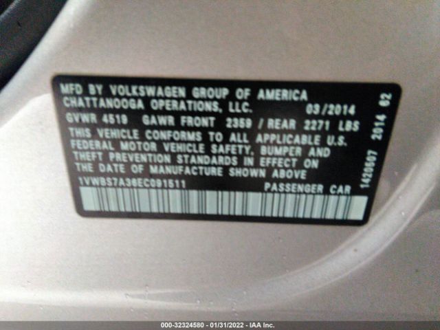 Photo 8 VIN: 1VWBS7A36EC091511 - VOLKSWAGEN PASSAT 