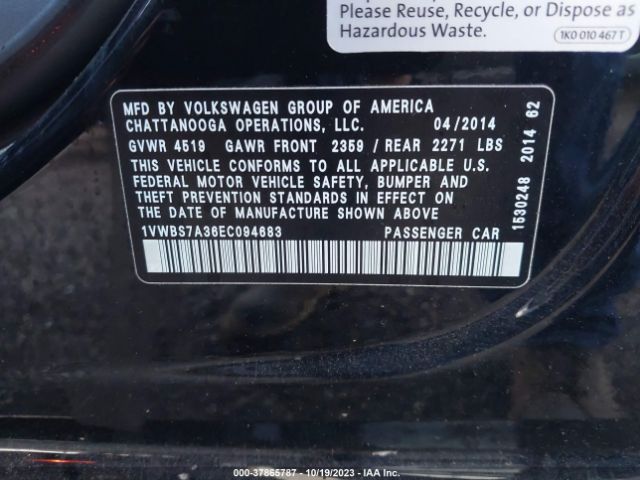 Photo 8 VIN: 1VWBS7A36EC094683 - VOLKSWAGEN PASSAT 