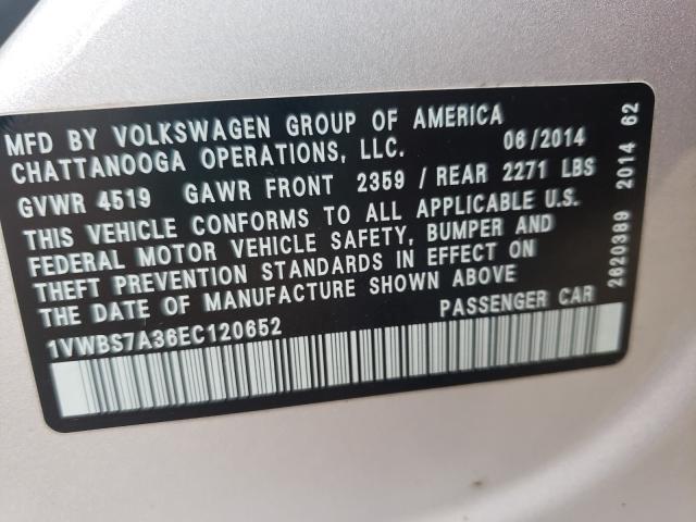 Photo 9 VIN: 1VWBS7A36EC120652 - VOLKSWAGEN PASSAT 