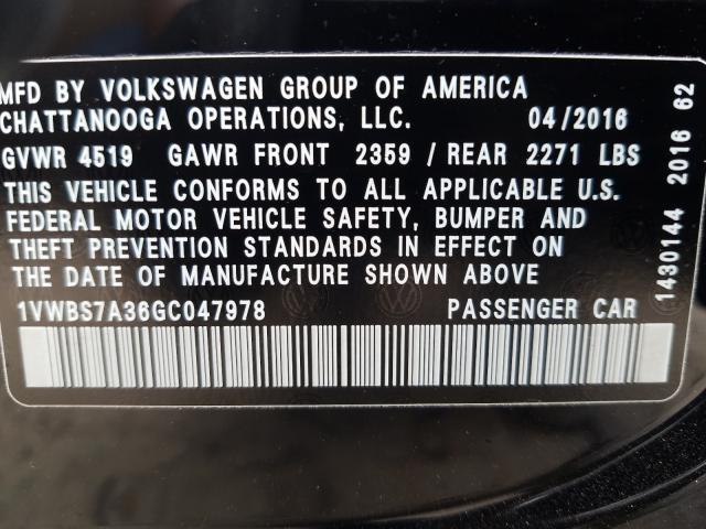 Photo 9 VIN: 1VWBS7A36GC047978 - VOLKSWAGEN PASSAT 