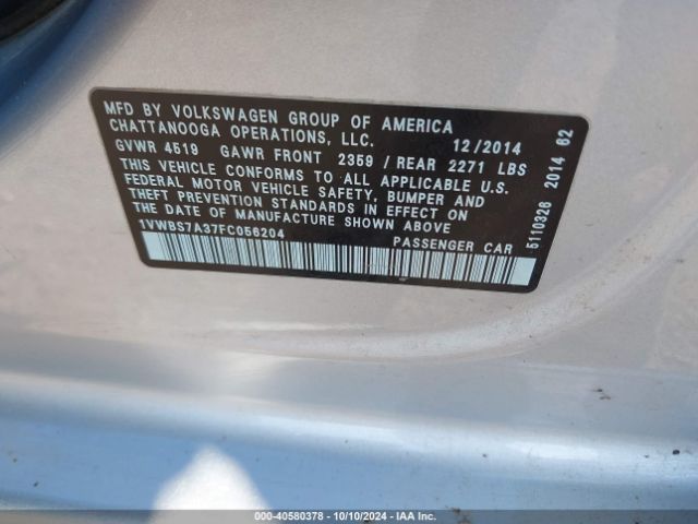 Photo 8 VIN: 1VWBS7A37FC056204 - VOLKSWAGEN PASSAT 