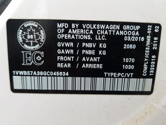 Photo 9 VIN: 1VWBS7A38GC045634 - VOLKSWAGEN PASSAT 