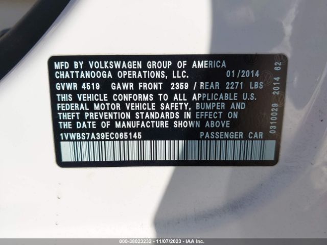 Photo 8 VIN: 1VWBS7A39EC065145 - VOLKSWAGEN PASSAT 