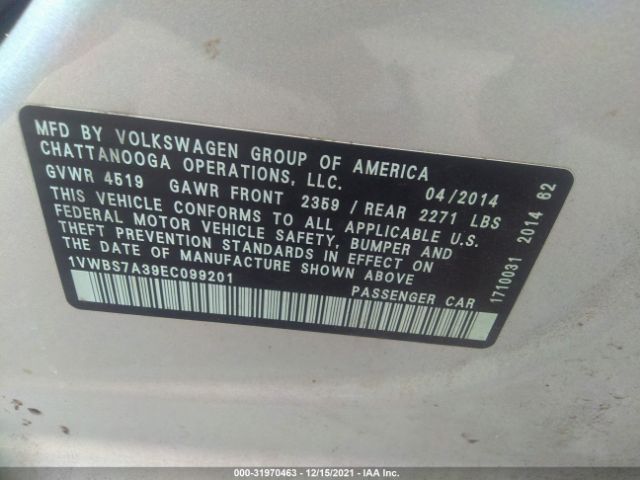 Photo 8 VIN: 1VWBS7A39EC099201 - VOLKSWAGEN PASSAT 