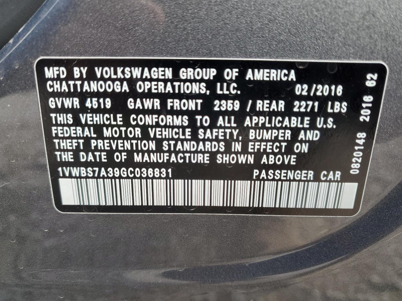 Photo 11 VIN: 1VWBS7A39GC036831 - VOLKSWAGEN PASSAT 