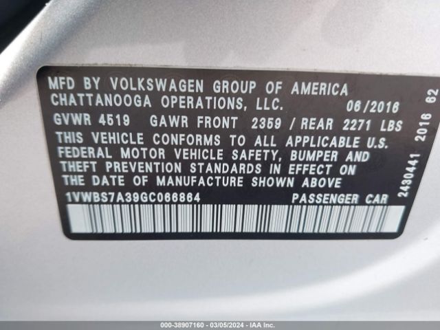 Photo 8 VIN: 1VWBS7A39GC066864 - VOLKSWAGEN PASSAT 