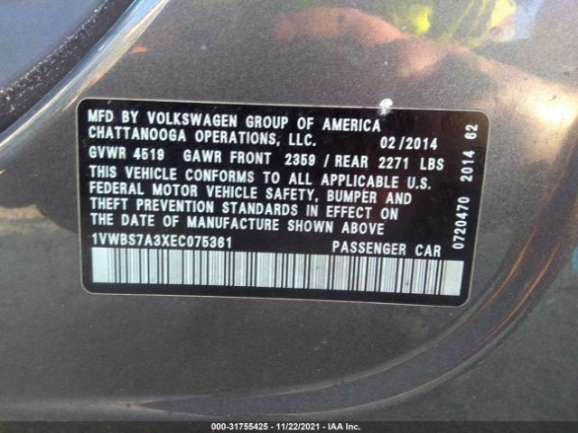 Photo 8 VIN: 1VWBS7A3XEC075361 - VOLKSWAGEN PASSAT 