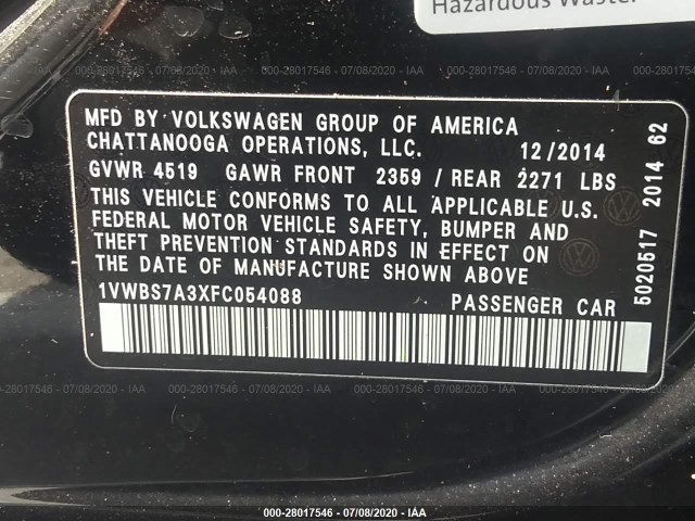 Photo 8 VIN: 1VWBS7A3XFC054088 - VOLKSWAGEN PASSAT 