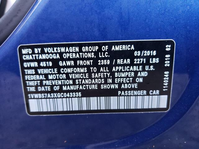 Photo 9 VIN: 1VWBS7A3XGC043335 - VOLKSWAGEN PASSAT 