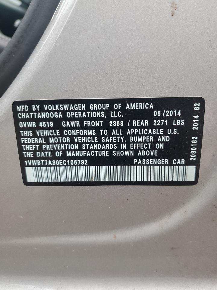 Photo 11 VIN: 1VWBT7A30EC106792 - VOLKSWAGEN PASSAT 