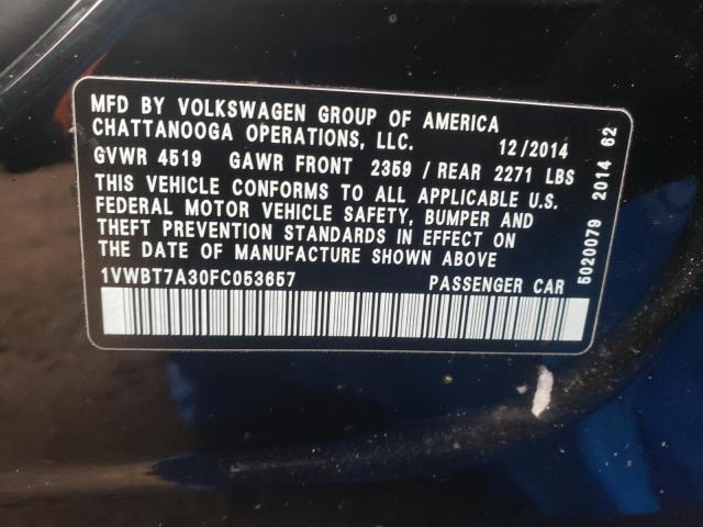 Photo 9 VIN: 1VWBT7A30FC053657 - VOLKSWAGEN PASSAT 