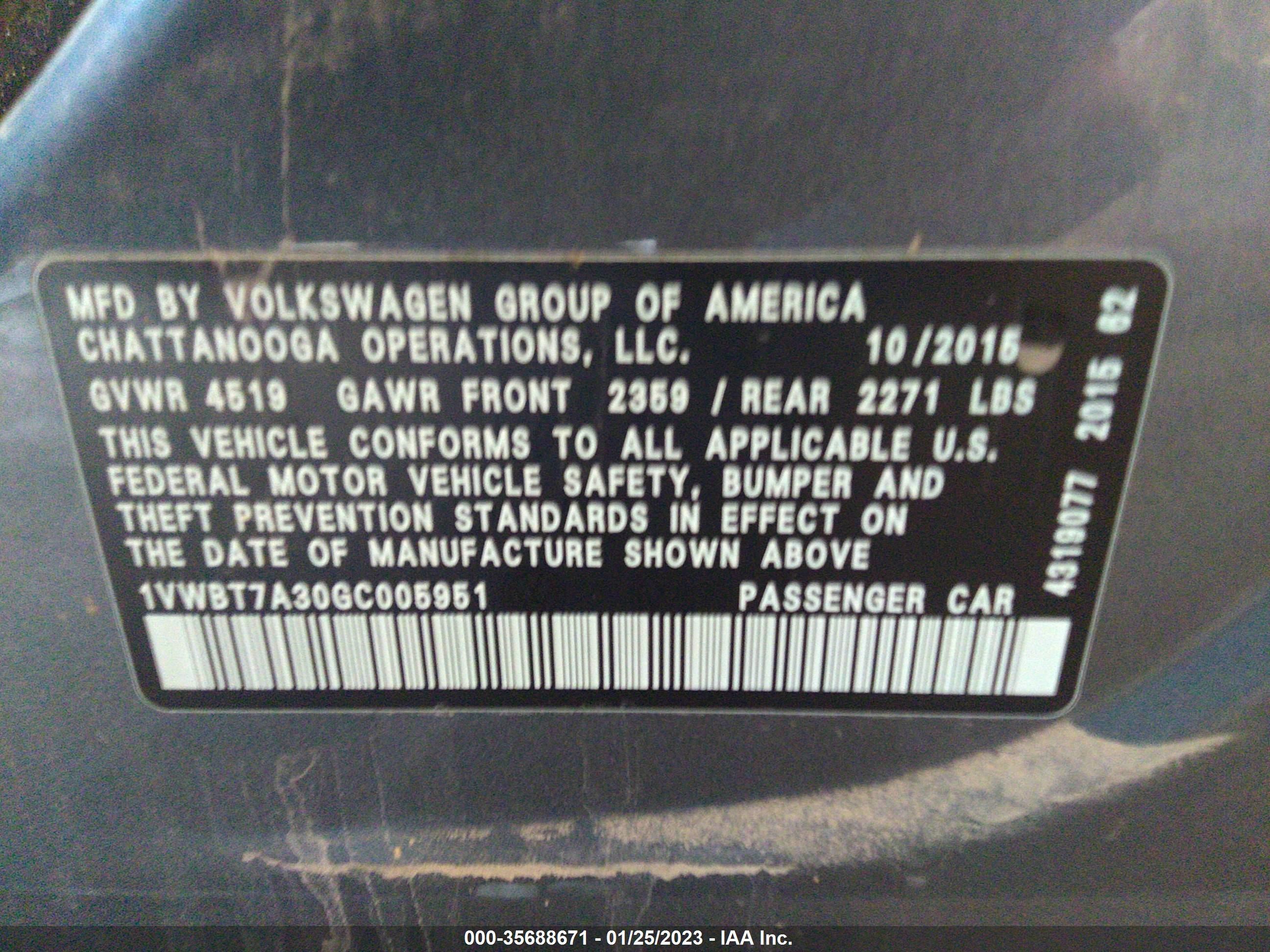 Photo 8 VIN: 1VWBT7A30GC005951 - VOLKSWAGEN PASSAT 